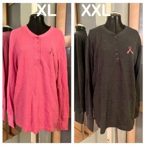 2 Thermal Breast Cancer Longsleeve Henleys, XL/XXL